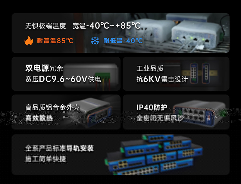 工業(yè)級(jí)交換機(jī)的硬件保護(hù)，可以耐嚴(yán)寒酷暑等惡劣環(huán)境下正常工作
